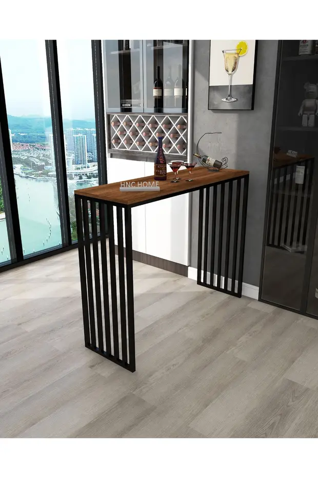 Bar Masası Metal İskeletli Yüksek Mutfak Yemek Masası Dresuar